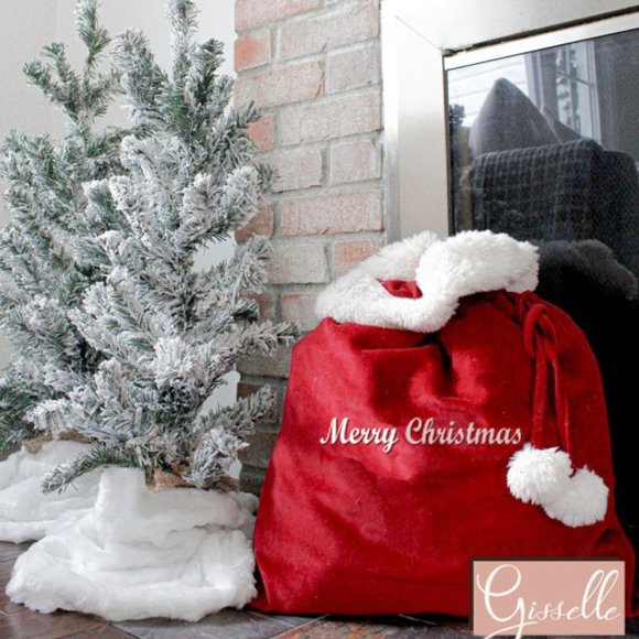 Set of 2 Red Fleece Santa Bags|Christmas Holiday Santa Gift Sack-Choose Size - Picture 1 of 4